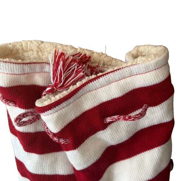 Muk Luks Slipper Tall Boots Red White Stripes Sweater Christmas Mens Size 9-10 - Picture 4 of 8